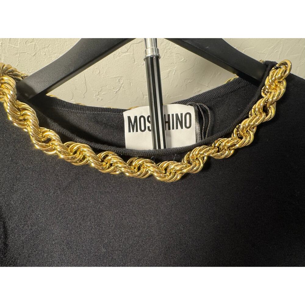 NWT Moschino Couture 100% Virgin Wool Black Women’s Sweater with Gold Chain